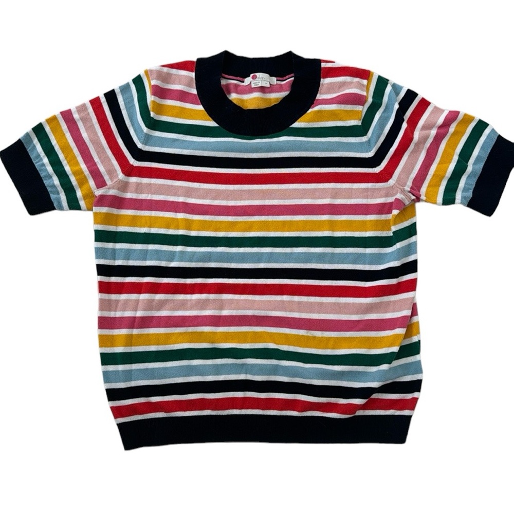 Boden Multicolor Striped Short Sleeve Sweater - Navy Trim